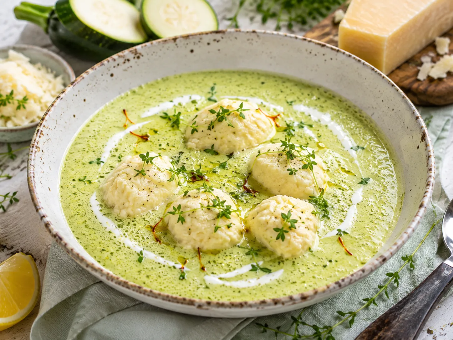 Zucchinischaumsuppe mit Quarknockerln