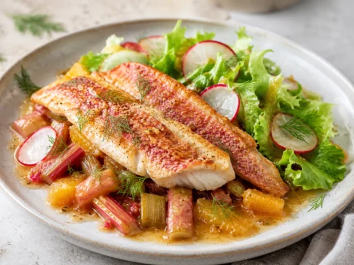 Orangen-Rhabarbersalat mit Rotbarbenfilets