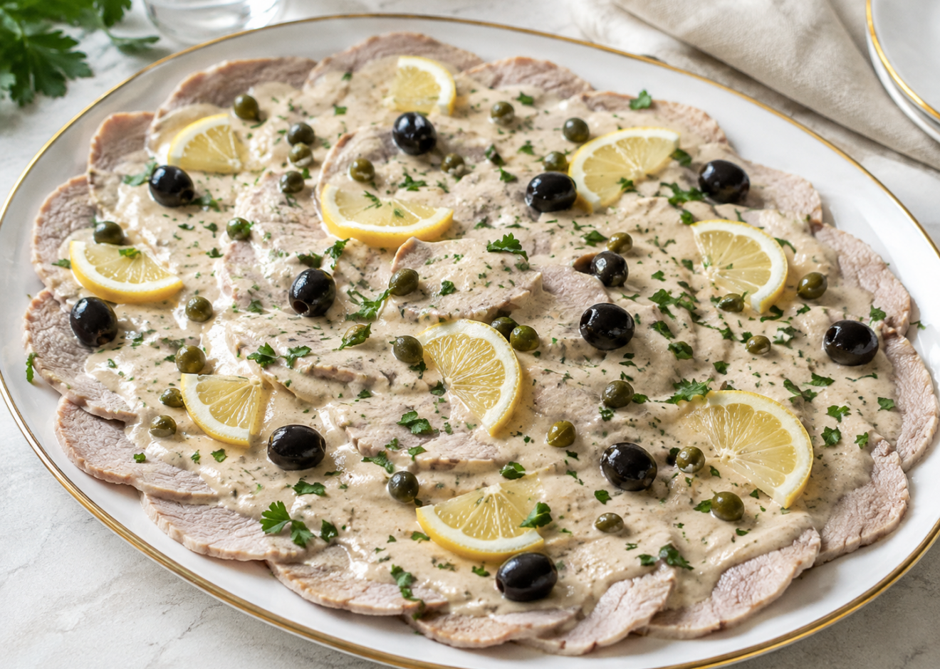 Vitello tonnato mit Zitrone und Kapern