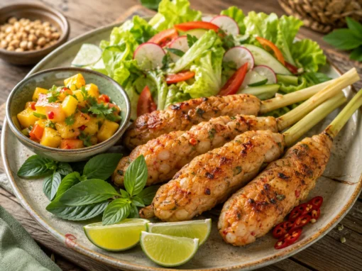 Thailändische Garnelenspieße mit Mango-Ananas-Chutney