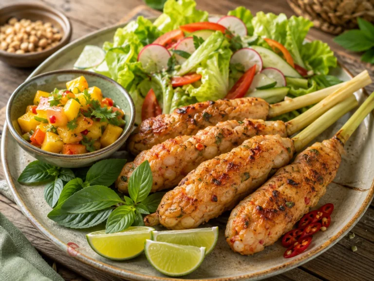 Thailändische Garnelenspieße mit Mango-Ananas-Chutney