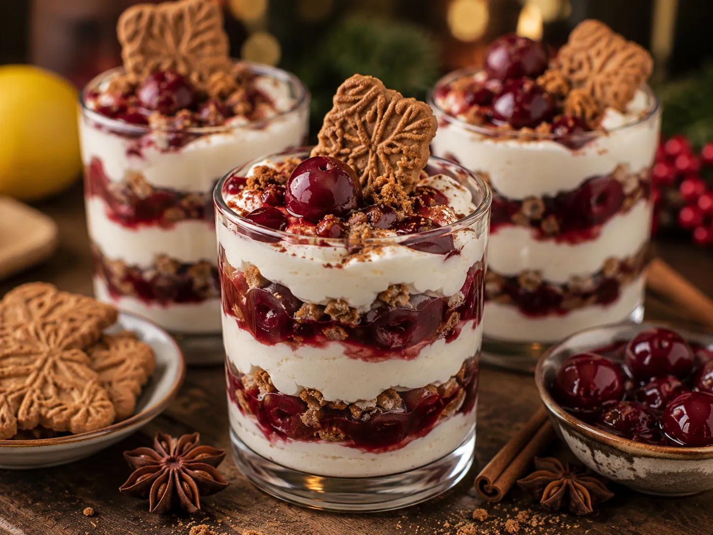 Spekulatius-Trifle mit Kirschsauce