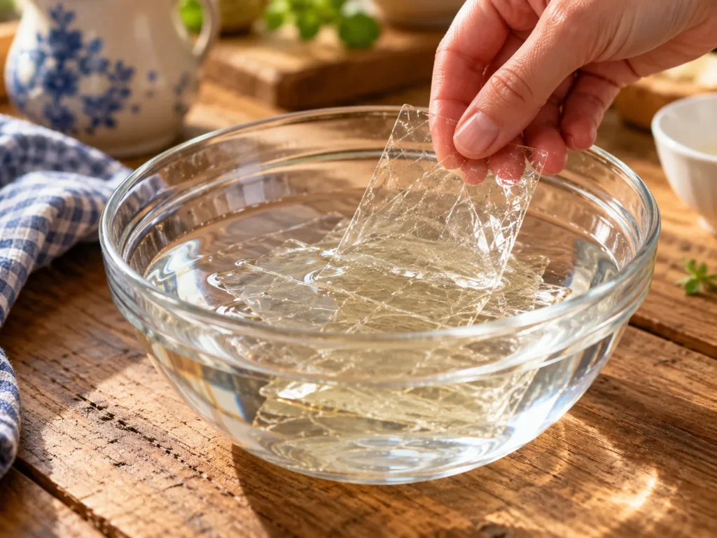 Gelatineblätter in kaltem Wasser einweichen.