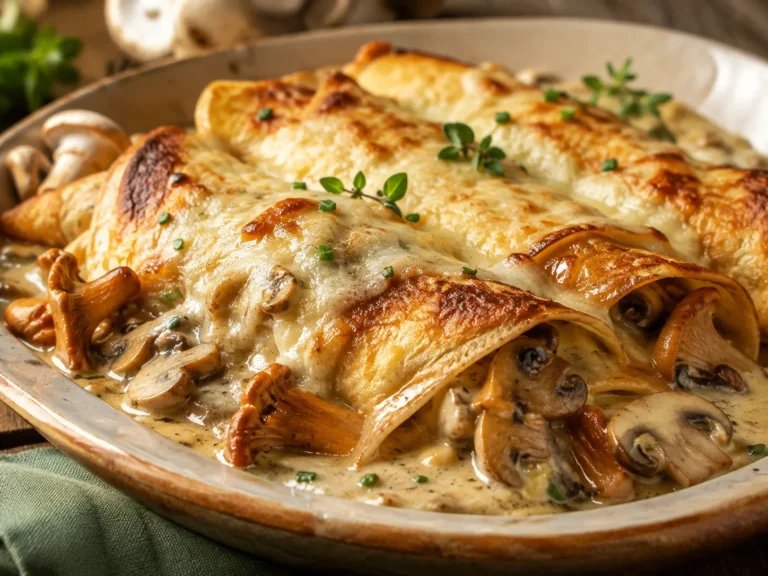 Gefuellte Pfannkuchen Pilzragout – Rezeptfoto im Club der Hobbyköche.