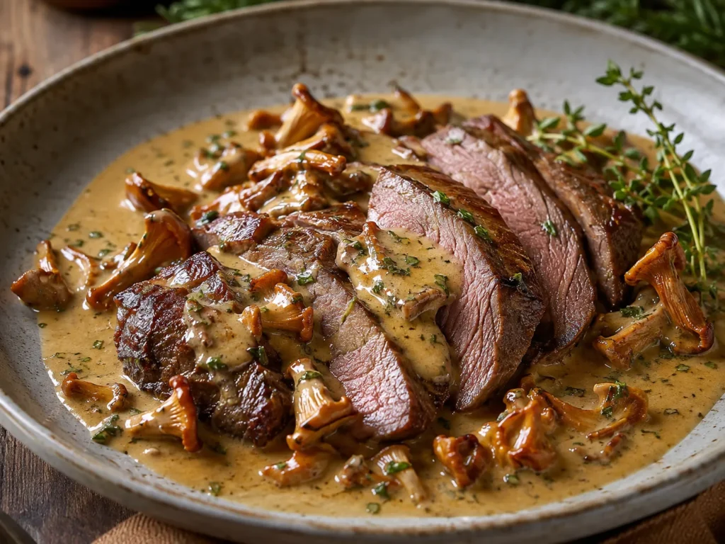 Geschmorte Rehkeule PfIfferlIngrahmsoße – Rezeptfoto im Club der Hobbyköche.
