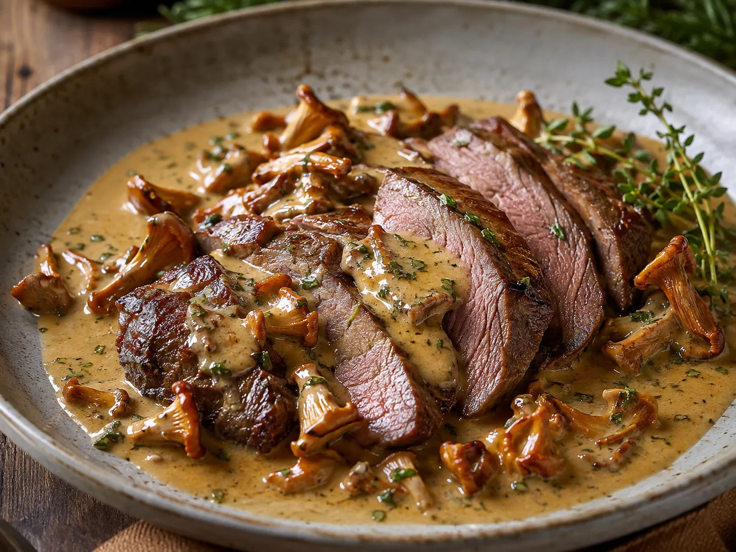Geschmorte Rehkeule PfIfferlIngrahmsoße – Rezeptfoto im Club der Hobbyköche.