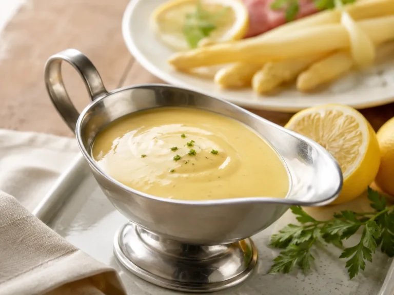 Hollaendische Sosse – fertig angerichtetes Rezeptgericht.