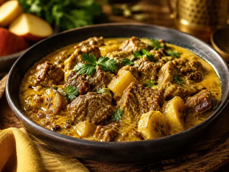 Indisches Lammragout – fertig angerichtetes Rezeptgericht.