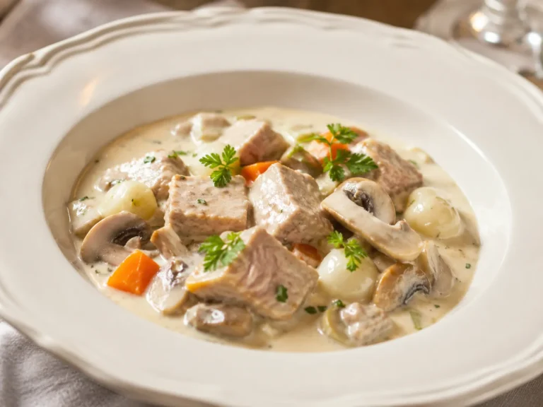 Kalbsblankett – fertig angerichtetes Rezeptgericht.