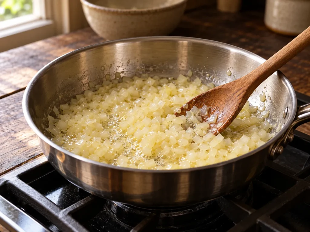 Zwiebeln in 70 g Butter anschwitzen