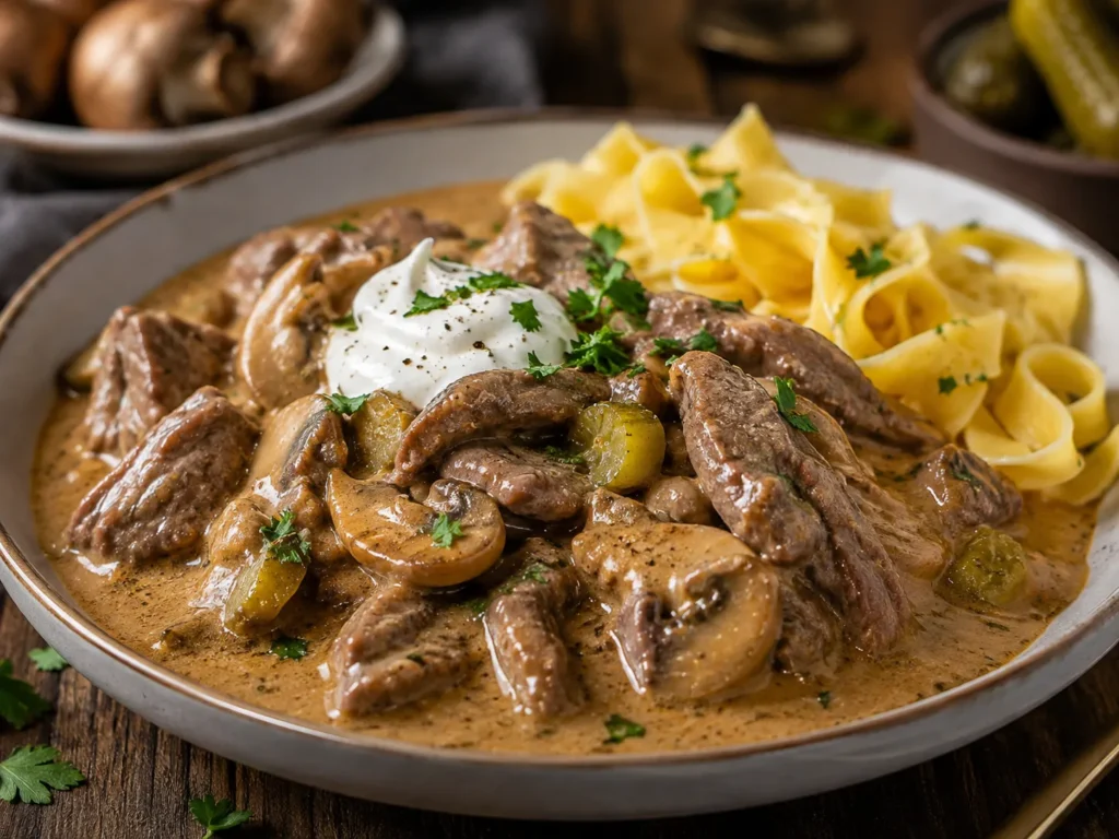 Rezeptfoto: Rinderfiletspitzen Stroganoff.