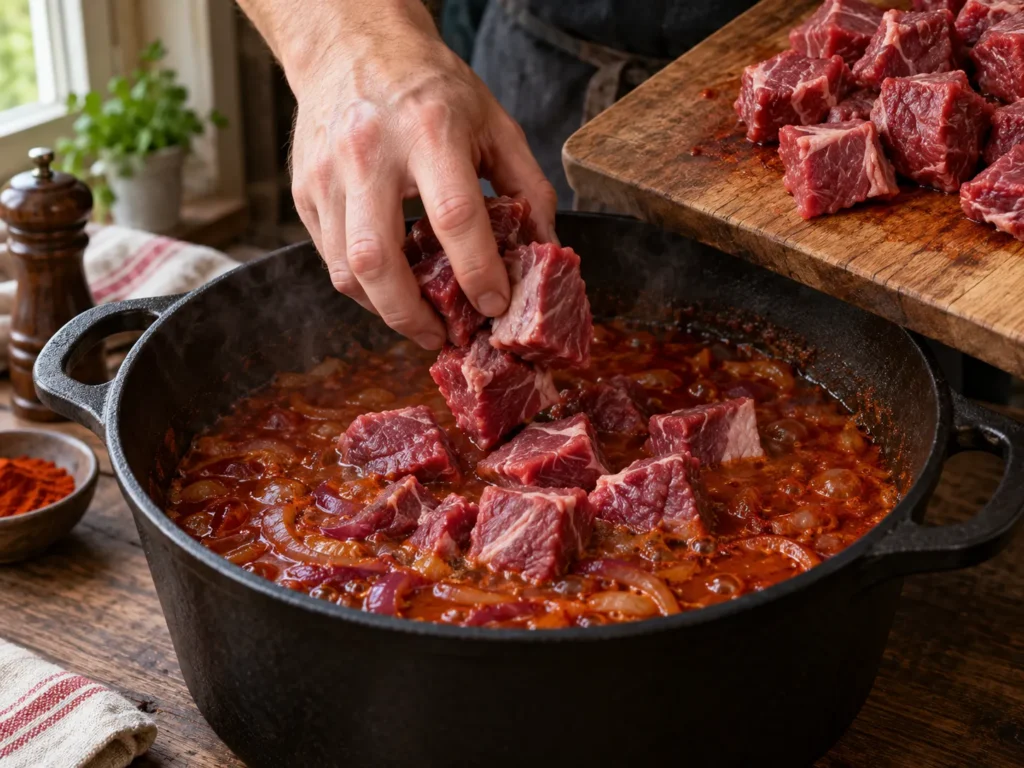 Rindfleisch dazu geben