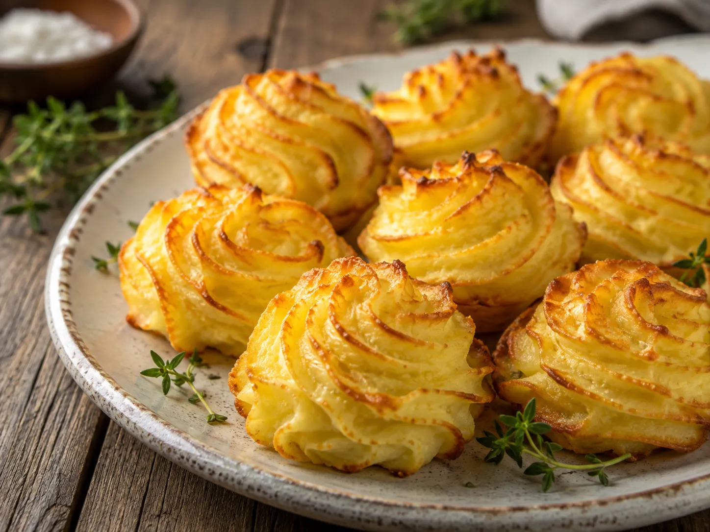 herzoginkartoffeln – fertig angerichtetes Rezeptgericht.